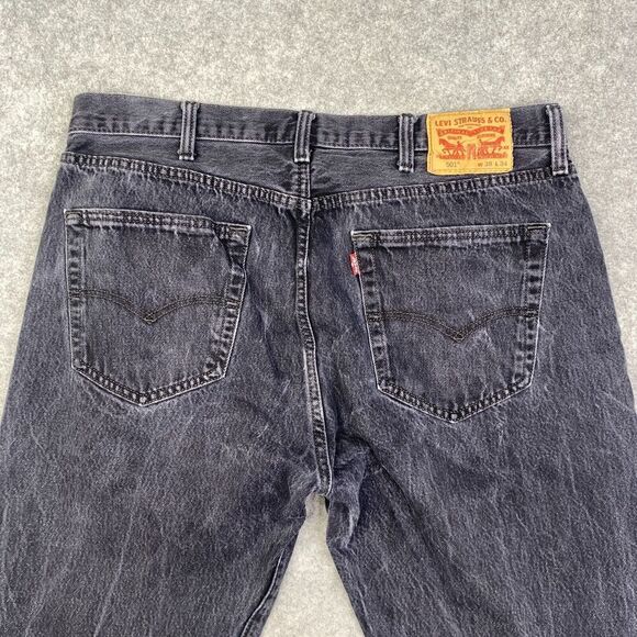 Levis 501 Jeans Mens 38x34 (34x32 Black Button Fly Denim Straight Leg Faded Work - Picture 11 of 13